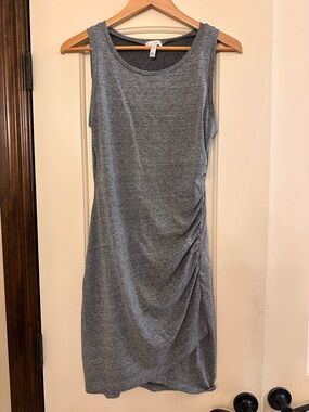 Leith Gray Sleeveless Ruched Midi Dress